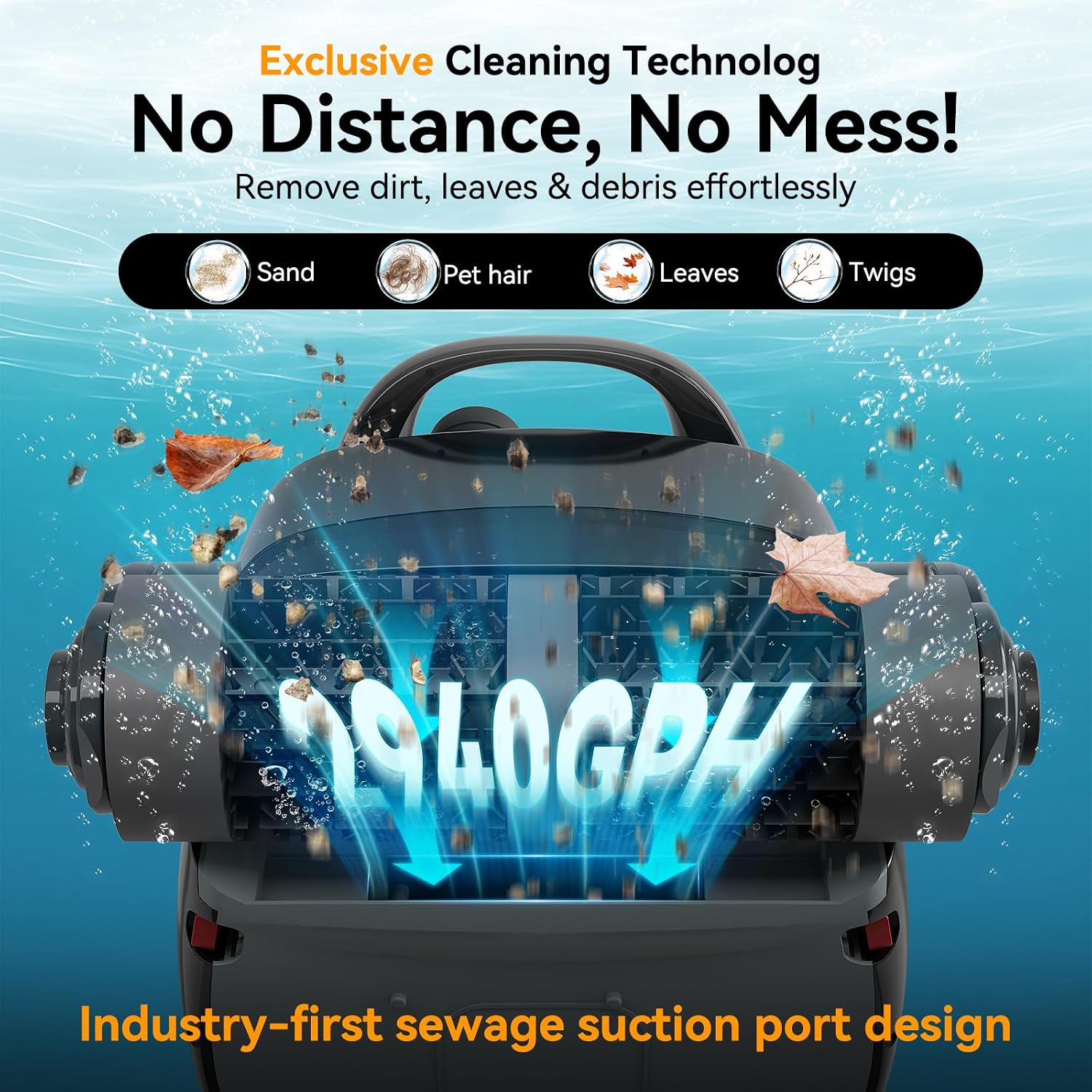 Cordless Robotic Pool Cleaner, Wall Climbing, Extended Battery Life, 0.28 Cu Ft Large Capacity, Advanced Dual-Motor, X3 Auto Pool Vacuum for Inground & Above Ground Pools Up to 1615 Sq.Ft, Orange