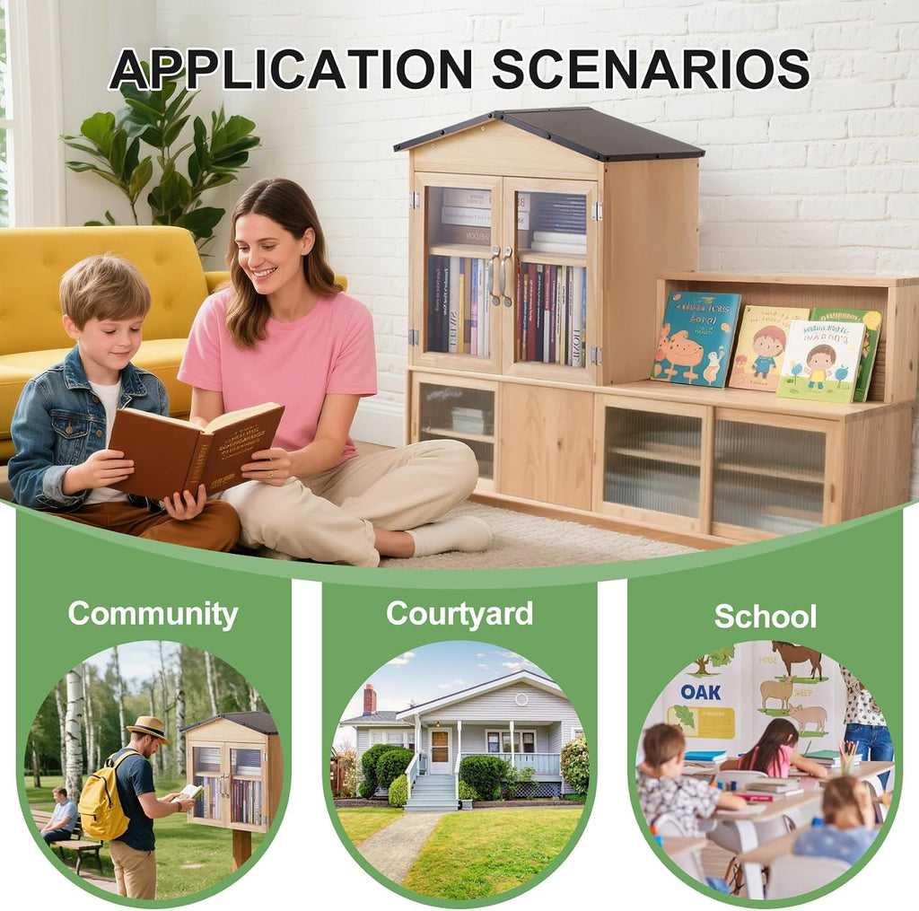 2-Tier Outdoor Little Library Book Exchange Box - Durable Weatherproof Solid Wood Cabinet with Adjustable Shelves & Rust-Proof Hardware for Community, Schools & Neighborhood Sharing