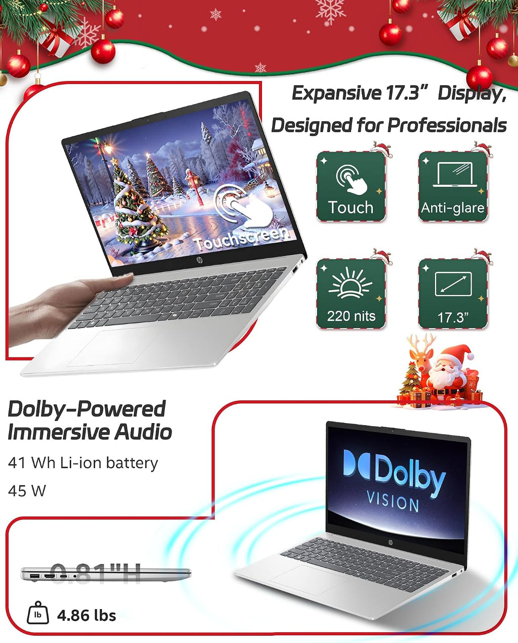 HP 17 Inch Laptop Touchscreen, Intel Ultra 7 255U (12 cores), Intel AI Boost (12 NPU Tops), Backlit Keyboard, AI Copilot, Windows 11 Pro, w/AI Voice Recorder (64GB DDR5 RAM, 2TB SSD)