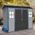 8x4FT Resin Storage Shed with Floor, Storage Shed with Floor Included, 2 Windows and Lockable Door Sheds for Garden Tools, Bike