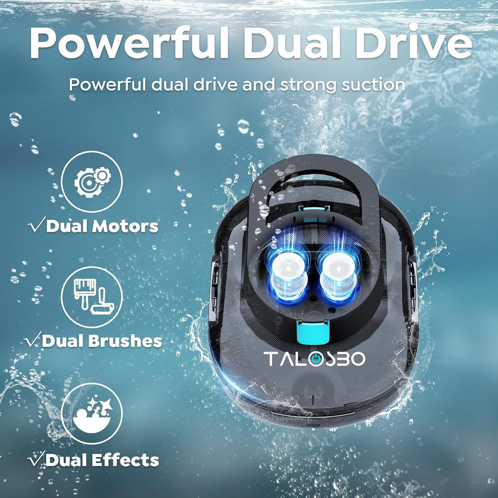 2026 TALOSBO S1 Pro Max Cordless Pool Cleaner – Dual Motor Suction, 130-Min Runtime, Fast Charging, Large-Capacity Filter Basket & Smart Self-Parking for Above-Ground Pools
