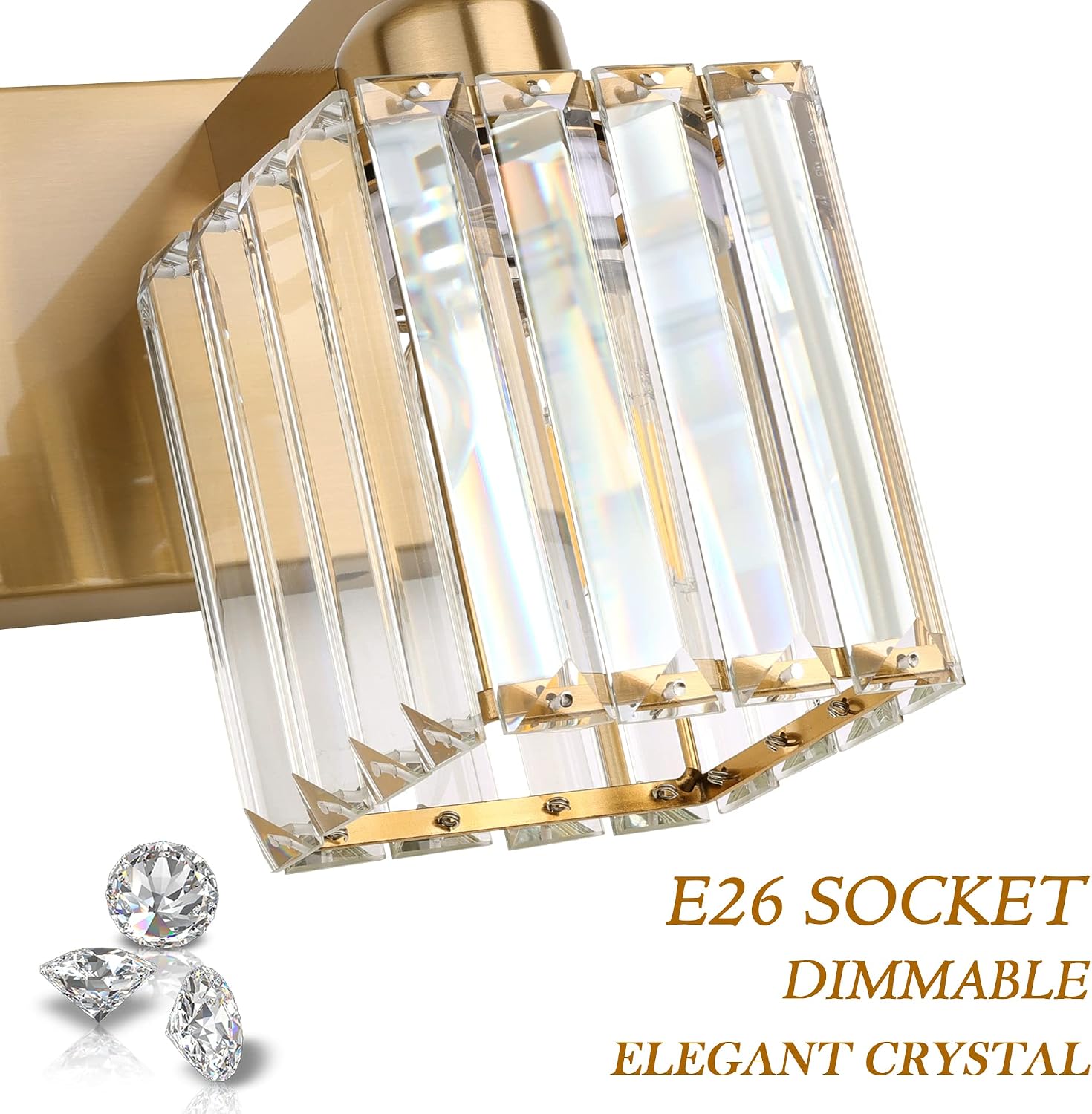 Aipsun Bathroom Vanity Light Brass Crystal Vanity Lighting Fixtures 6 Light Modern Bathroom Lighting Fixtures (Exclude Bulb)