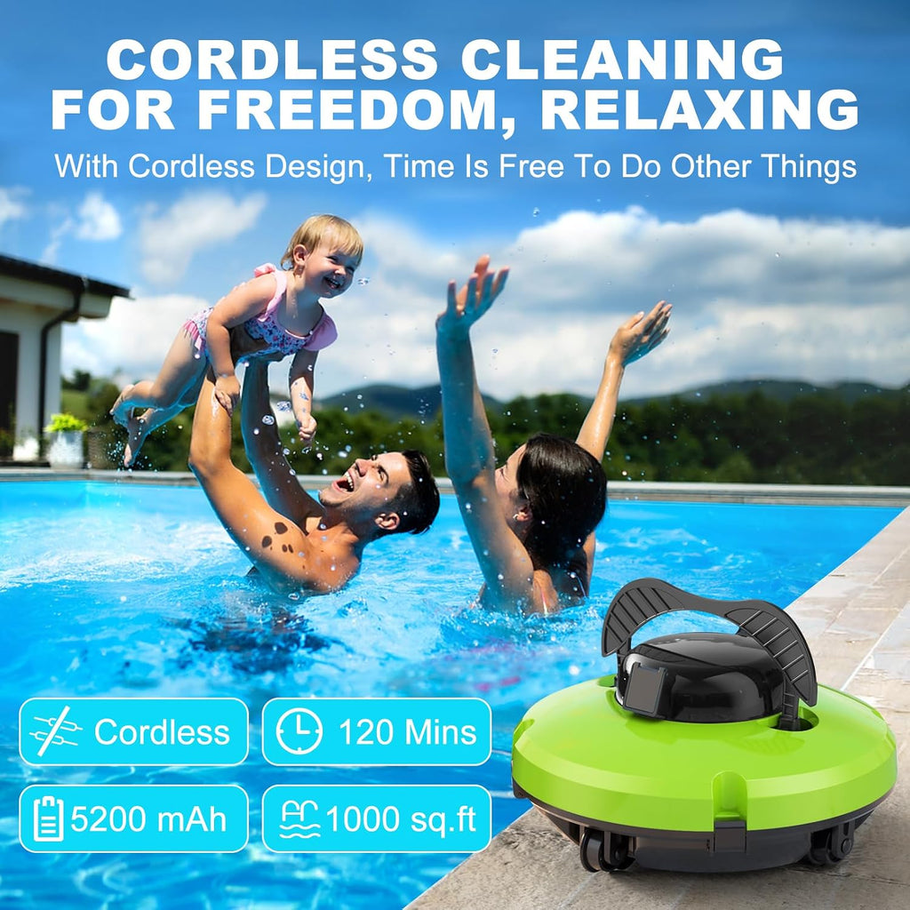 2026 Cordless Robotic Pool Cleaner - 120 Mins Automatic Pool Vacuum for Above Ground Pool & In - Ground Flat Pools up to 1000 Sq.Ft, Robot Pool Cleaner with Self - Parking Tech