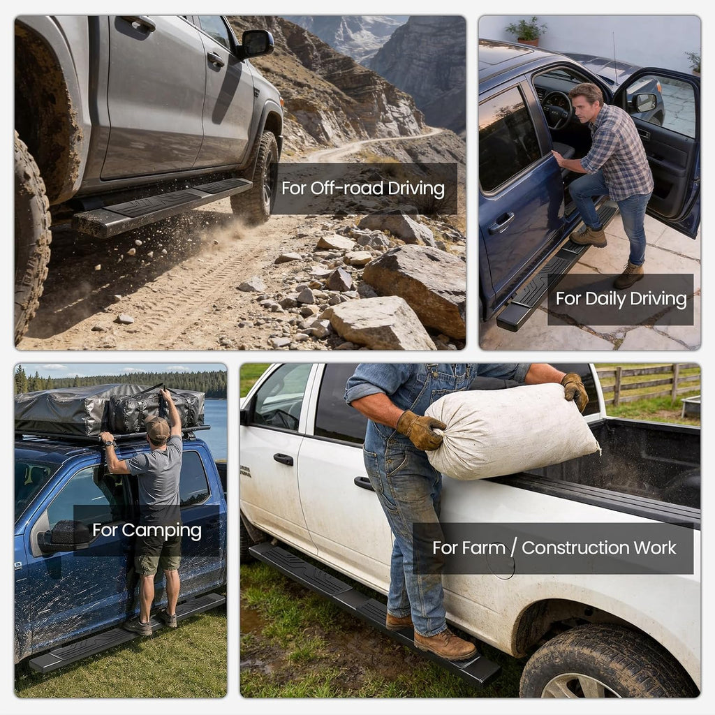 PZ 6.5' Rustproof Running Boards Side Steps Compatible with Chevy Silverado/GMC Sierra 1500 Double Cab 2019-2025,2020-2025 2500HD 3500HD,500LBS Anti-Slip Black Aluminum No Drill Truck Running Boards