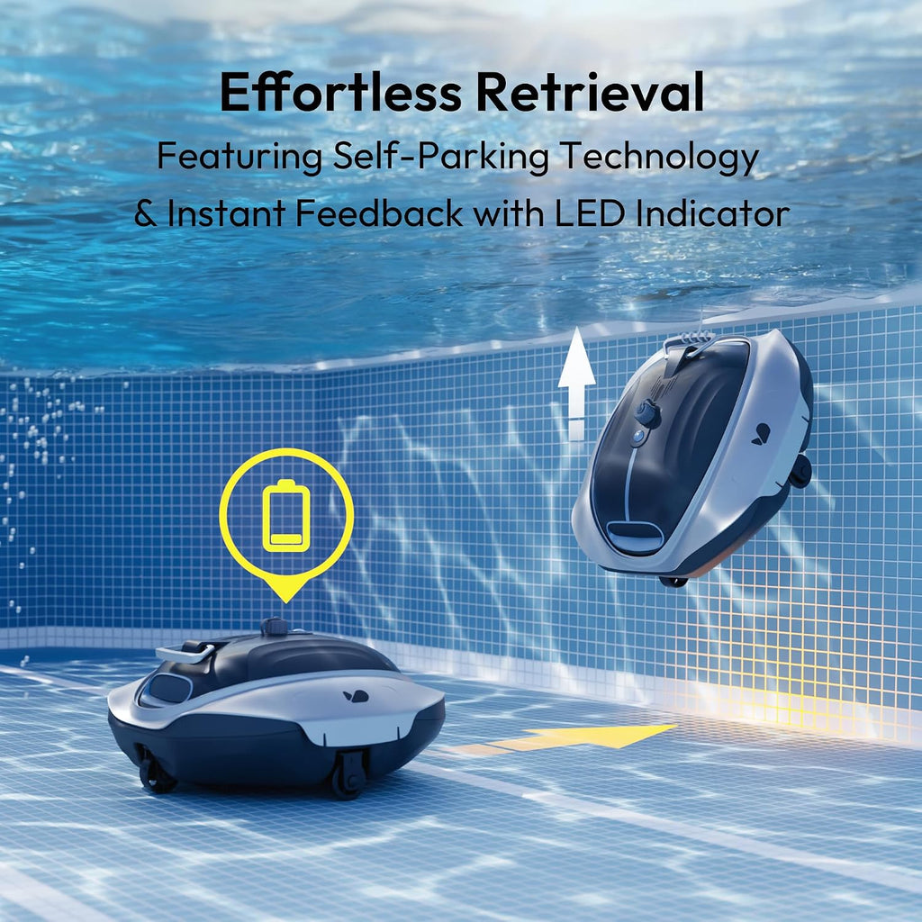 Bubot 300P Cordless Pool Vacuum for Above Ground Pool, Robotic Pool Cleaner with Bluehole Suction, DirtLock 2.0, Dual Filters, Smart Sensor, Self Parking up to 850 Sq.Ft, Deep Gray