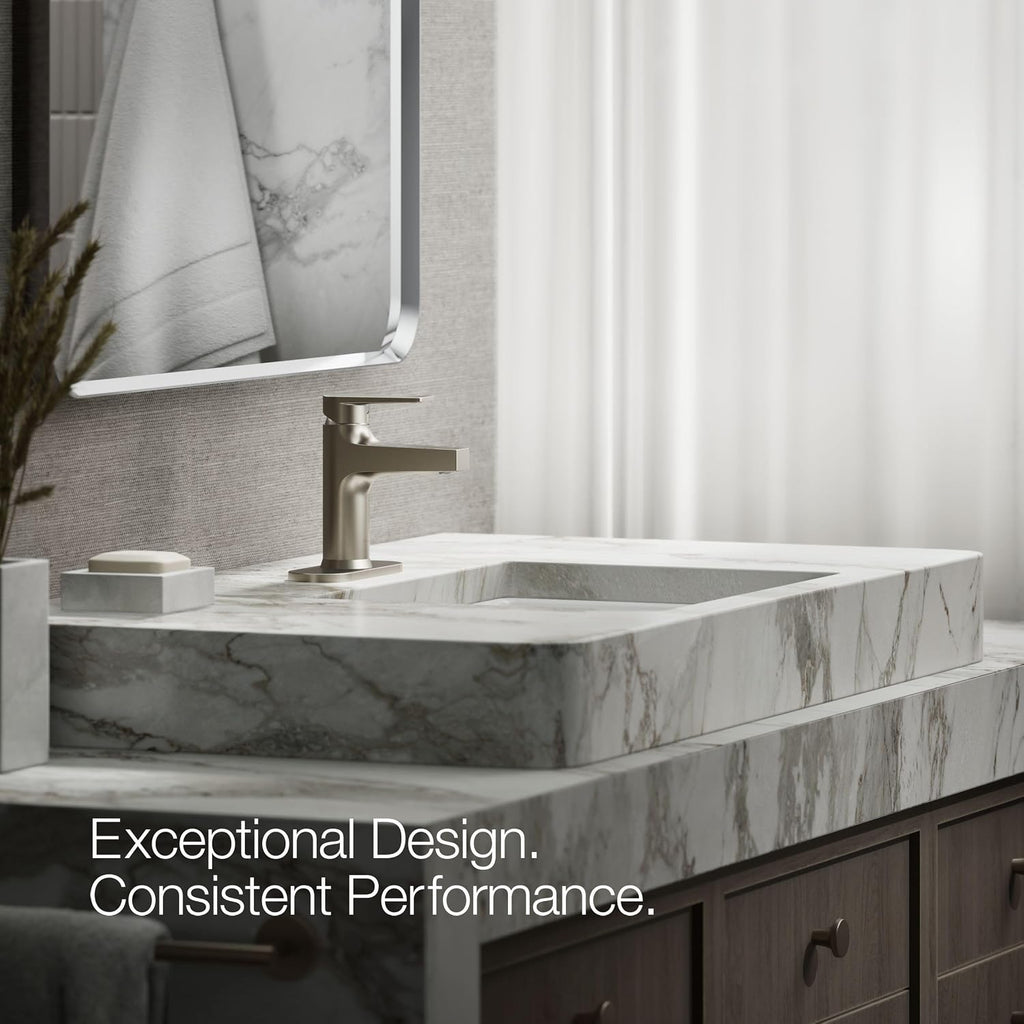KOHLER K-74021-4-BN Taut® Single-Handle Bathroom Sink Faucet, 1.2 GPM, Minimalist Design, Corrosion Resistant, Vibrant Brushed Nickel