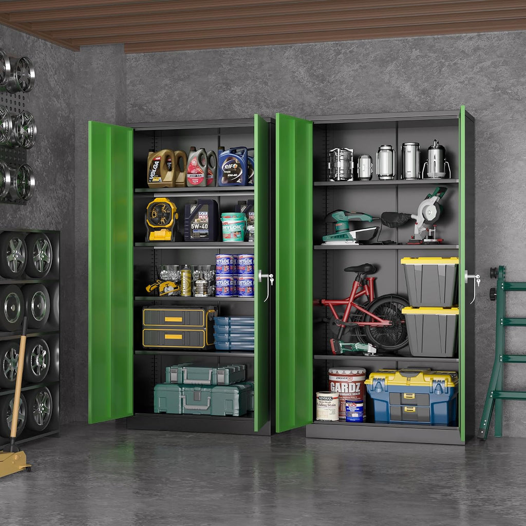 Greenvelly Metal Storage Cabinet,72' Steel Storage Cabinets with Doors and Adjustable Shelves, Metal Tool Cabinets, Locking File Cabinet for Home Office, Garage, School (Black Green36 Wx18 D)
