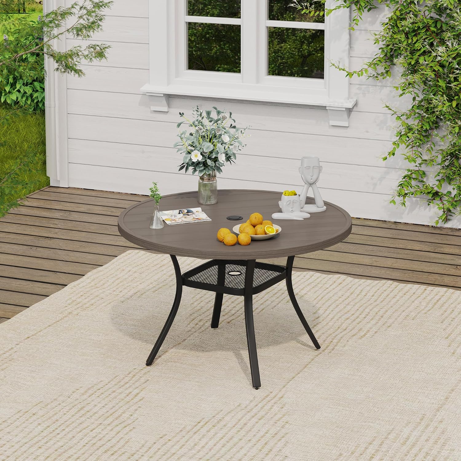 VICLLAX 5 Pieces Outdoor Dining Set, Patio Furniture Set of 4 Patio Swivel Dining Chairs and 41' Patio Round Table with Storage Shelf, Grey Chairs & Antique Grey Tabletop