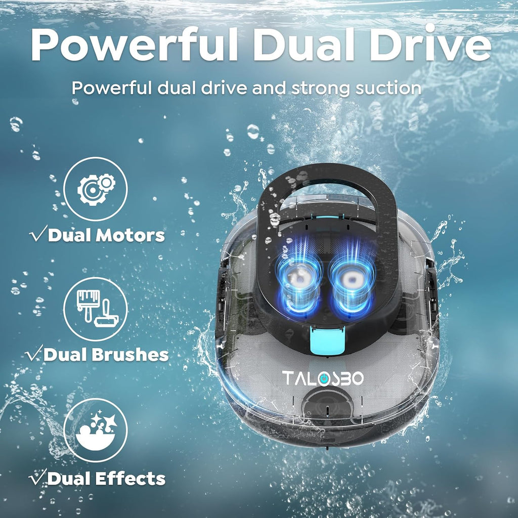 2026 TALOSBO S1 Pro Cordless Pool Cleaner – Dual Motor Suction, 120-Min Runtime, Fast Charging, Large-Capacity Filter Basket & Smart Self-Parking for Above-Ground Pools Obsidian