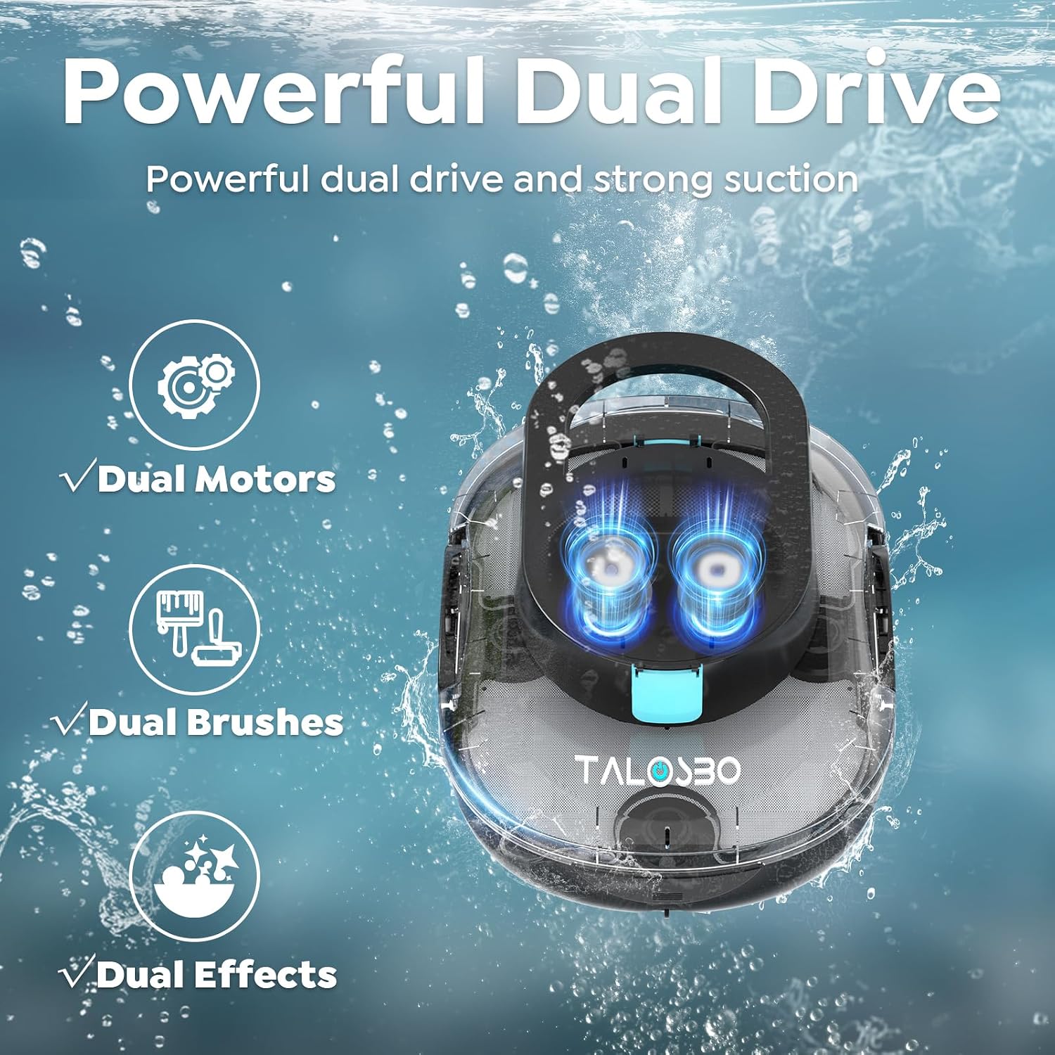 2026 TALOSBO S1 Pro Cordless Pool Cleaner – Dual Motor Suction, 120-Min Runtime, Fast Charging, Large-Capacity Filter Basket & Smart Self-Parking for Above-Ground Pools Obsidian