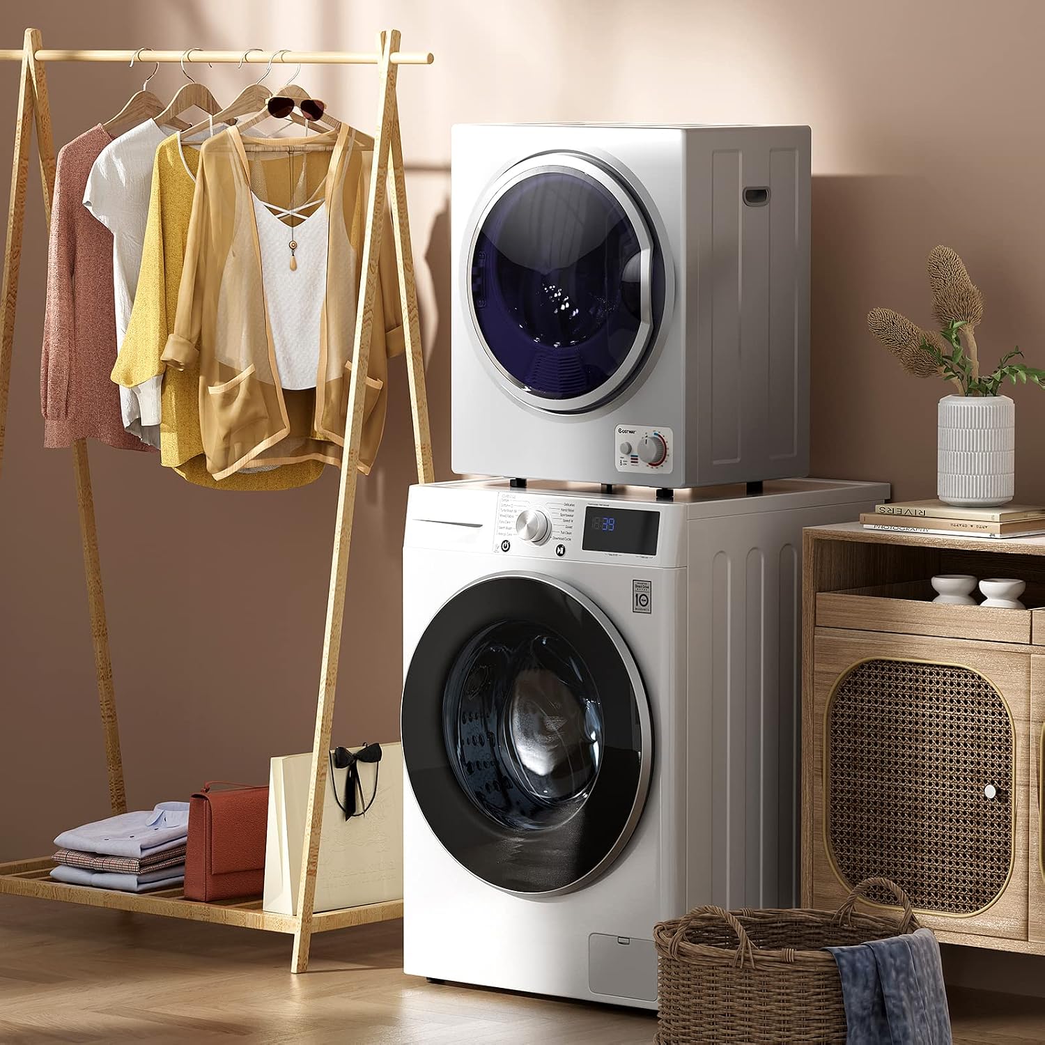 COSTWAY Compact Laundry Dryer, 110V Electric Portable Clothes Dryer with Stainless Steel Tub, Control Panel Downside Easy Control for 4 Automatic Drying Mode (Stainless Steel-Silver)