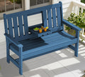 SERWALL Outdoor Bench with Cup Holder, 58' HDPE Front Porch Bench Suitable for 3 Person, All Weather Patio Benches with High Backrest and Wide Armrests for Garden, Park, Yard, Navy