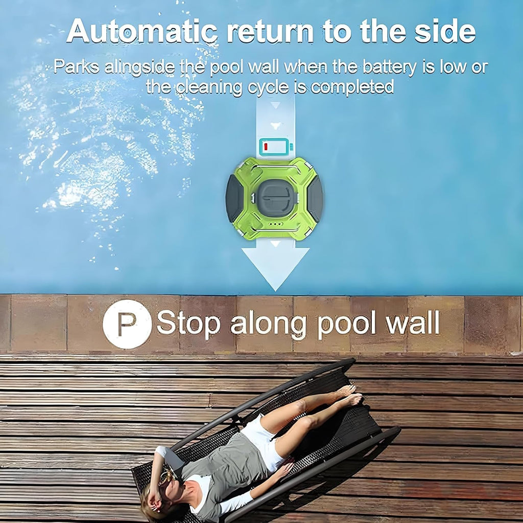 Robot Pool Vacuum Cleaner,Automatic Cordless Robotic Pool Cleaner W/Cleaner Hook Kit,Maximum Cleaning Area 1050 Sq.ft,120 Mins Runtime, 180um Fine Filter