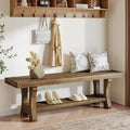 Solid Wood Entryway Bench, 55' End of Bed Bench, Long Indoor Dining Seat for Hallway, Bedroom, Living Room, Dining Room, Easy Assembly, Dark Brown