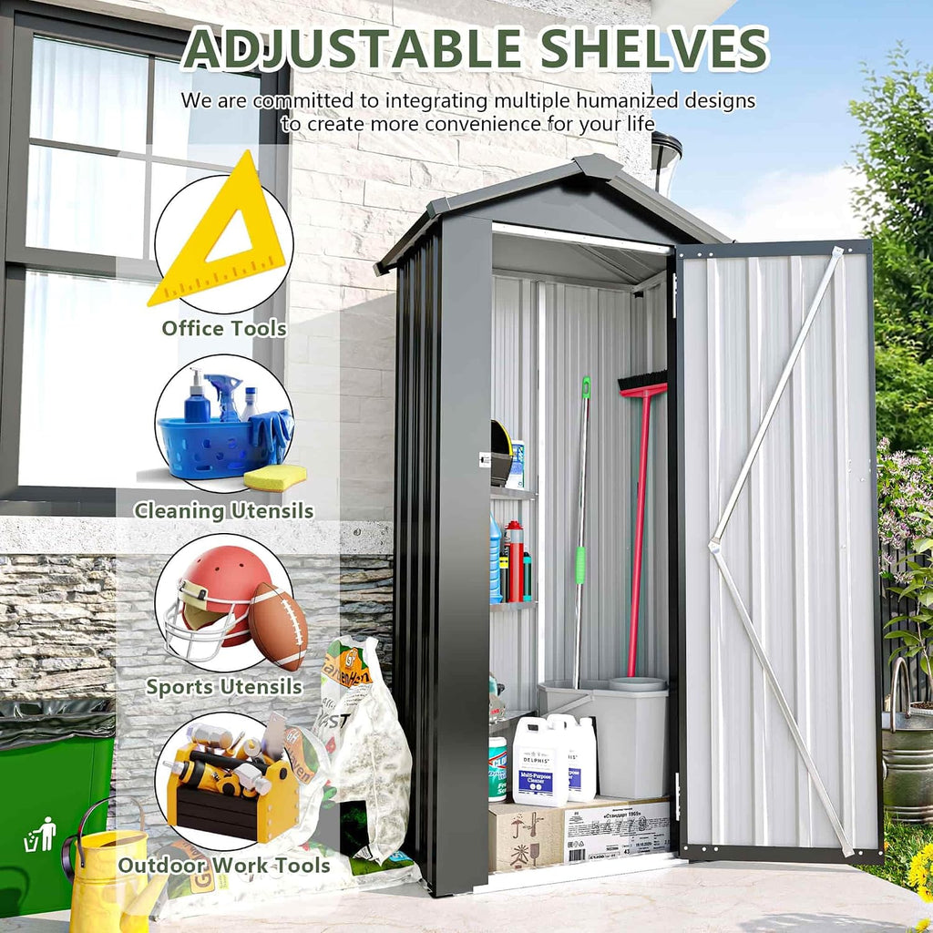 Small 2.5 × 1.4 FT Sheds & Outdoor Storage with Windows, Waterproof Metal Outside Storage Shed with Sturdy Frame, Utility Tool Shed for Backyard Garden — Dark Gray