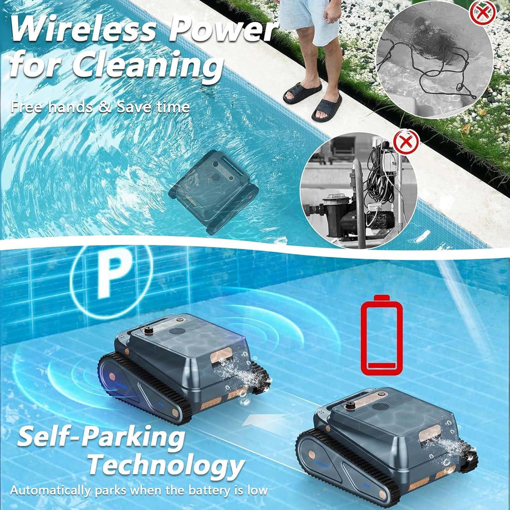 Pool Vacuum for Inground Pools up to 2,000 Sq.ft, Pool Cleaner Robot with 4 Modes for Wall/Floor/Waterline Cleaning, 150 Mins Runtine, Smart Navigation (Grey+Gold)