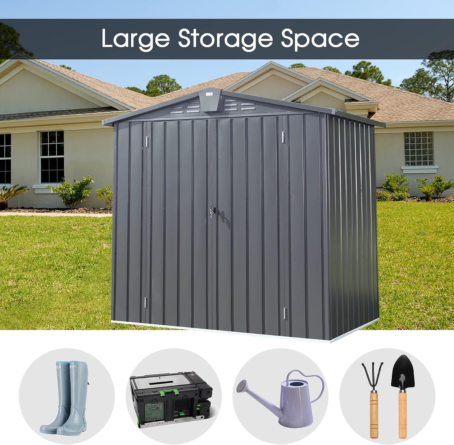 Domi Outdoor Storage Shed 6.5'x 4.2', Metal Garden Shed for Bike, Trash Can, Tools, Lawn Mowers, Pool Toys, Galvanized Steel Outdoor Storage Cabinet with Lockable Door for Backyard, Patio, Lawn