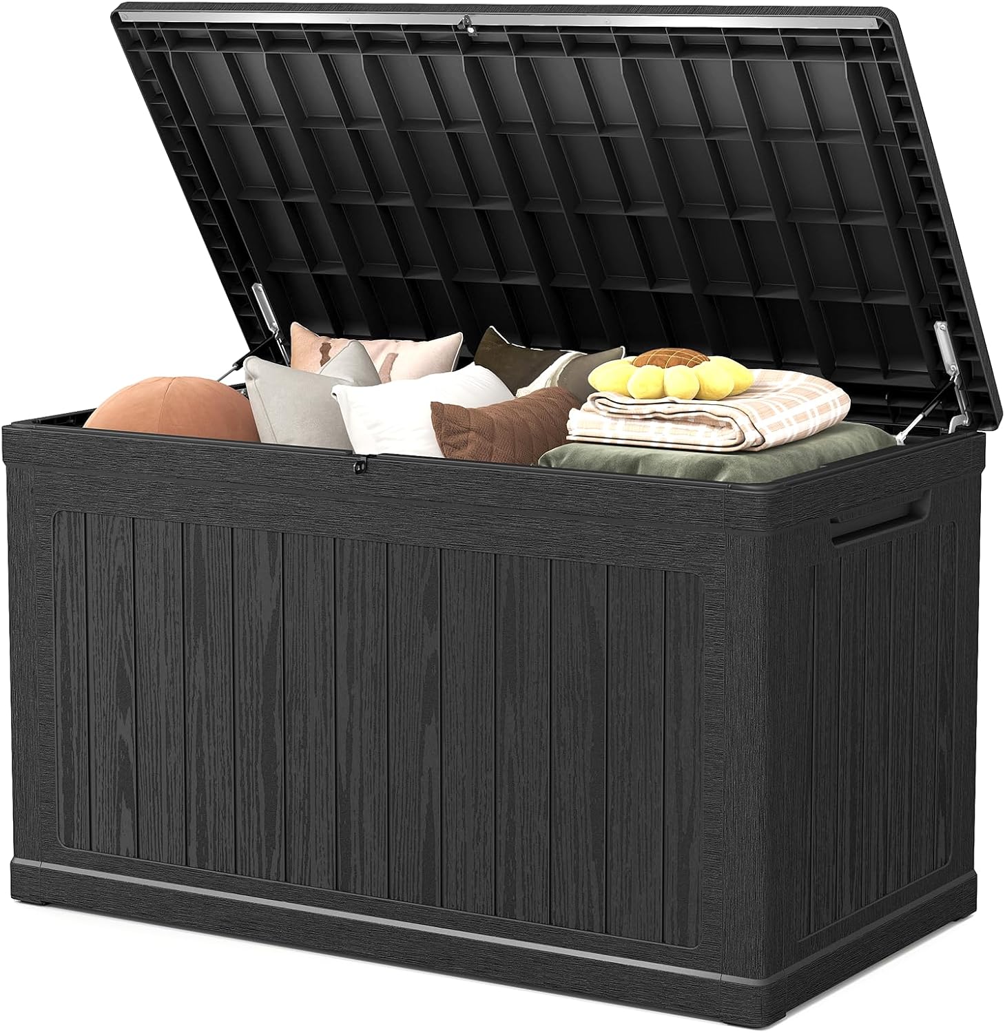 Skepphlay 230 Gallon Deck Box, Outdoor Storage Box Waterproof and UV Resistant, Patio Storage Box Lockable Large, 440 lbs Load Capacity for Garden, Patio, Pool (Black)