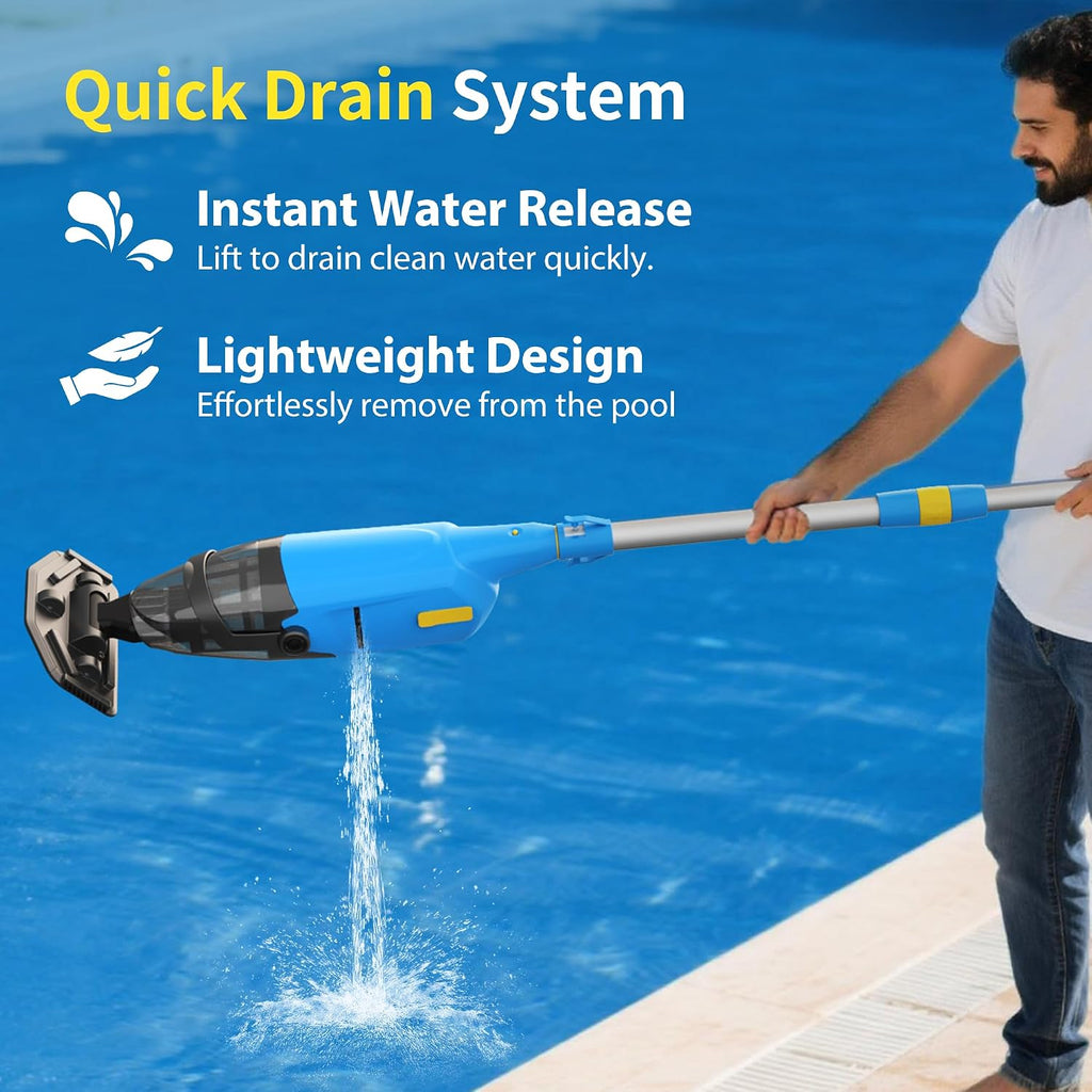 Cordless Rechargeable Pool Vacuum for Above & In-Ground Pools – 18GPM Suction, 90 Min Runtime, Fast 3H Charge, 69' Telescopic Pole – Deep Clean for Spa, Hot Tub, Sand, Leaves, Debris (Blue)