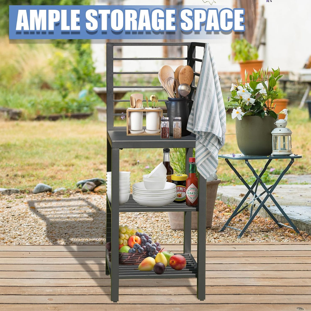Domi Outdoor Kitchen Island with Storage, Aluminum Kitchen Island Prep Table with Double Storage Rack, Freestanding Corner Cabinet with Protective Cover Indoor Outdoor