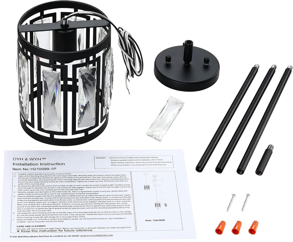 Crystal Pendant Lighting Fixture Matte Black Drum Shade Chandelier,3-Pack Pendant Lights for Kitchen Island Modern Ceiling Lights for Living Room