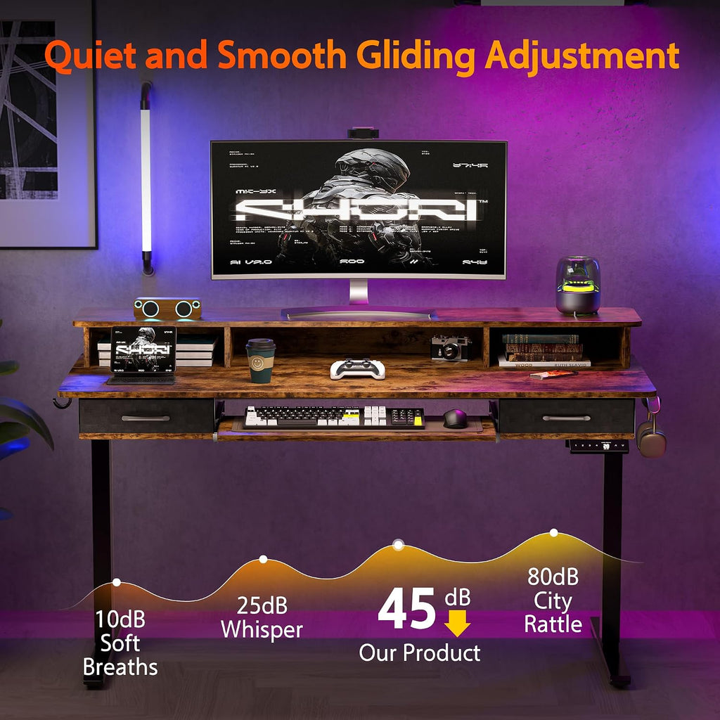 WALKINGDESK 55x24 Inches Electric Standing Desk with Keyboard Tray, Height Adjustable Stand up Desk with 2 Drawers, Ergonomic Sit to Stand Desk with Storage Monitor Stand, Computer Table, Rustic Brown