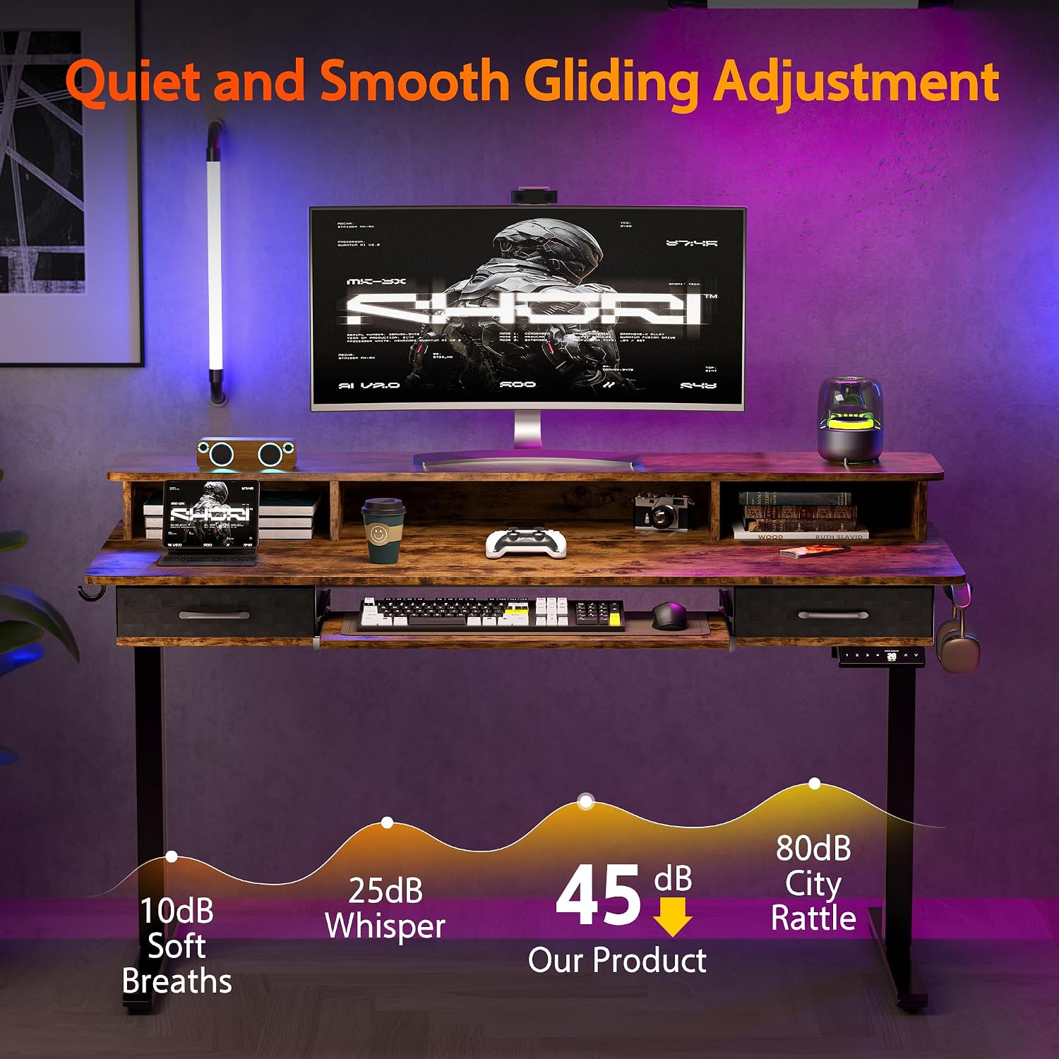 WALKINGDESK 55x24 Inches Electric Standing Desk with Keyboard Tray, Height Adjustable Stand up Desk with 2 Drawers, Ergonomic Sit to Stand Desk with Storage Monitor Stand, Computer Table, Rustic Brown