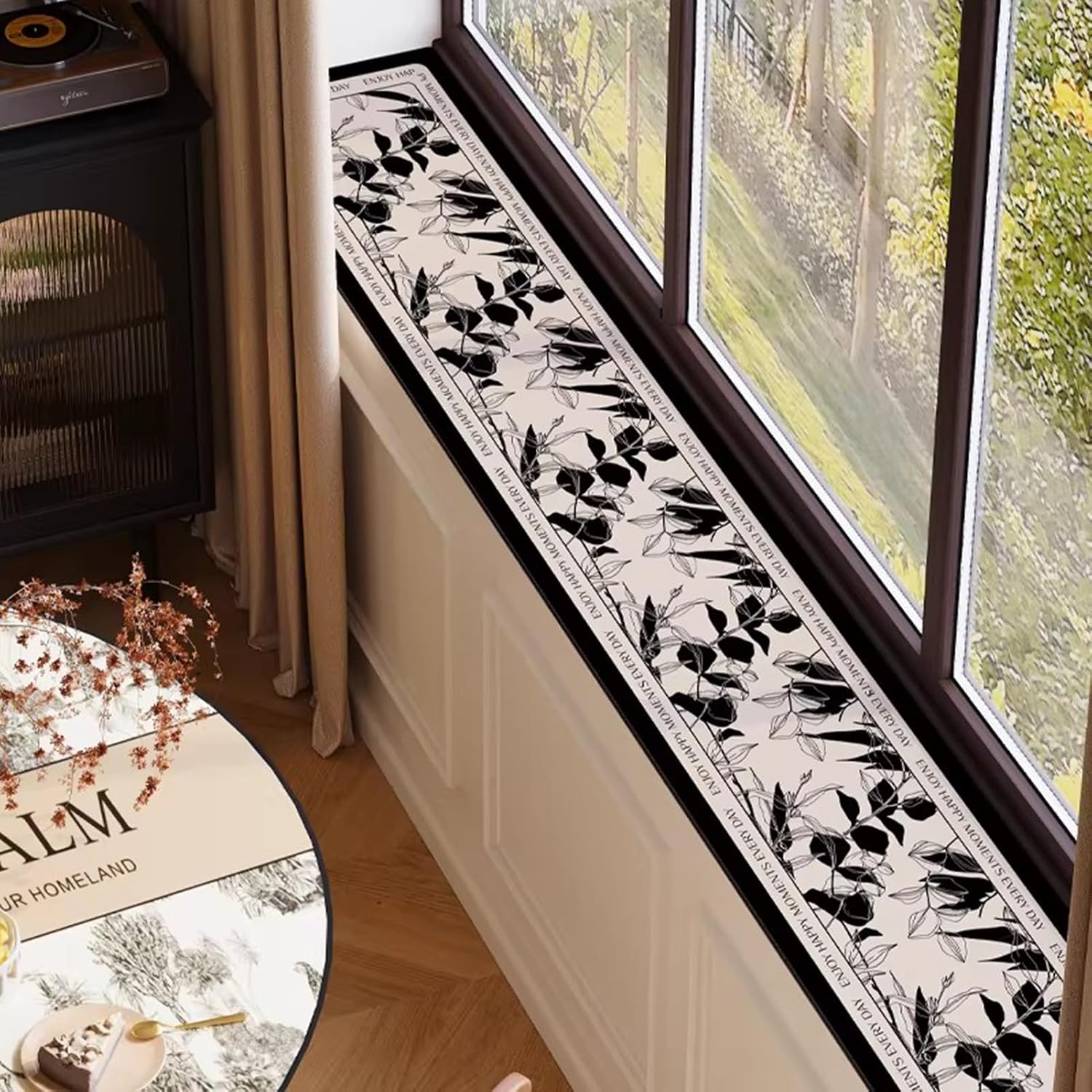 Vibeo Simple Print Bay Window Long Cover Mat, Decorative Absorbent Sill Pad with Non-Slip Backing, 4 mm Thicken Trimmable Window Seat Dustproof Liner(Style A,80x14in(203x36cm))