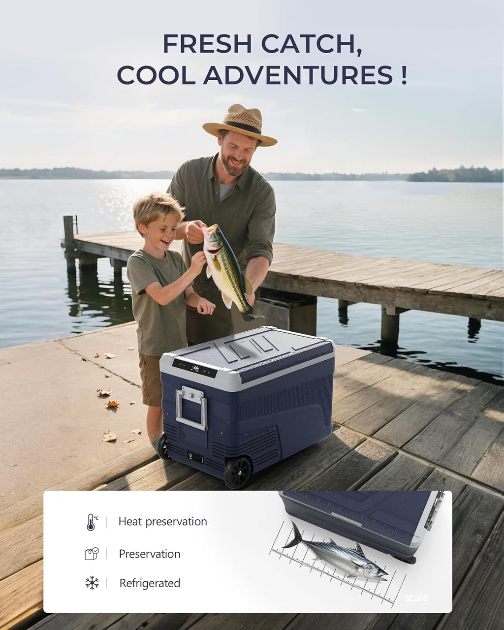 EKOJUCE 12 Volt Refrigerator Portable Fridge Freezer - 48 Quart(45L) Electric Cooler with Wheels, 12/24V DC & 100-240V AC, -4℉-68℉, APP Control, 12V Car Fridge for Camping, Boating, RV, Outdoor, Home