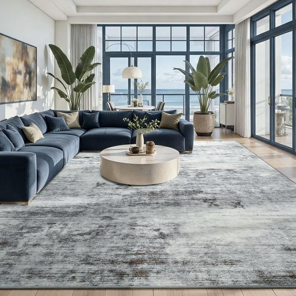 Toneed Abstract Area Rug 9x12 Modern Washable Rug Soft Non Slip Rug Low Pile for Bedroom Living Room Dining Room Grey