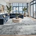 Toneed Abstract Area Rug 9x12 Modern Washable Rug Soft Non Slip Rug Low Pile for Bedroom Living Room Dining Room Grey