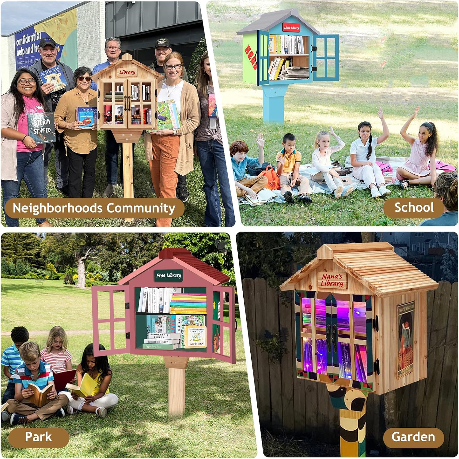 Little Library Box Outdoor Free Library Kit, Updated Double Doors Literature Little Library Box, Wood Cabinet Book Storage for DIY Nameplate, Neighborhoods, Community, Schools Sharing Books