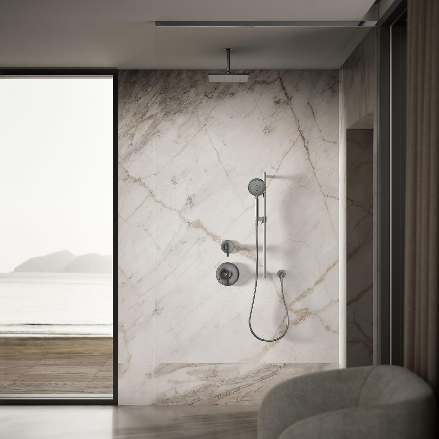 Kohler 13696-BGP Contemporary Square 10' single-function rainhead, 2.5 gpm, Vibrant Brushed Graphite