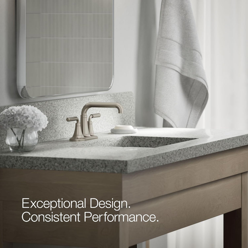 KOHLER K-27414-4-BN Tone™ Centerset Bathroom Sink Faucet, Clicker Drain, Bathroom Faucets, 1.2 GPM, Vibrant Brushed Nickel