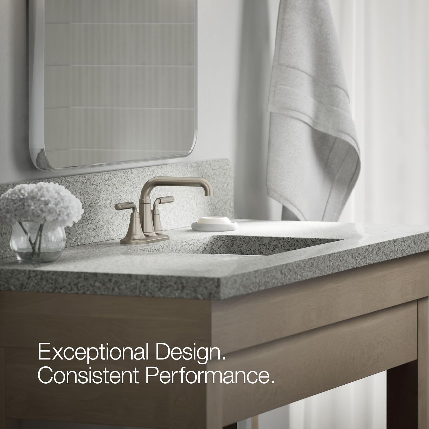 KOHLER K-27414-4-BN Tone™ Centerset Bathroom Sink Faucet, Clicker Drain, Bathroom Faucets, 1.2 GPM, Vibrant Brushed Nickel