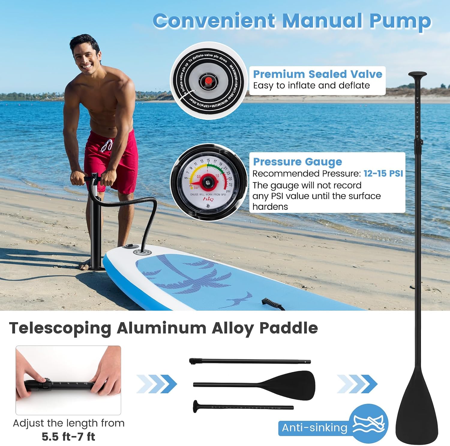 GYMAX Paddle Board, Inflatable Stand Up Paddle Board with SUP Accessories, Removable Fin, Paddle, Pump, Leash & Carry Bag, Blow Up Paddle Boards Standing Boat