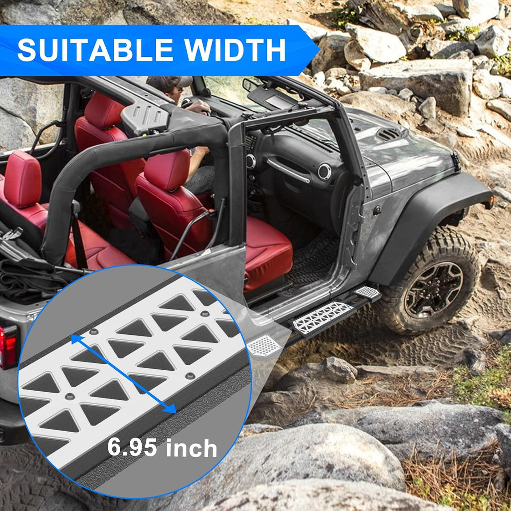 Running Boards Fit for Jeep Wrangler JL 2018-2023 2024 2025 Side Steps for JL 2 Door 7 Inch Rock Rail Steps DIY Painting White Panel Carbon Steel Rock Sliders