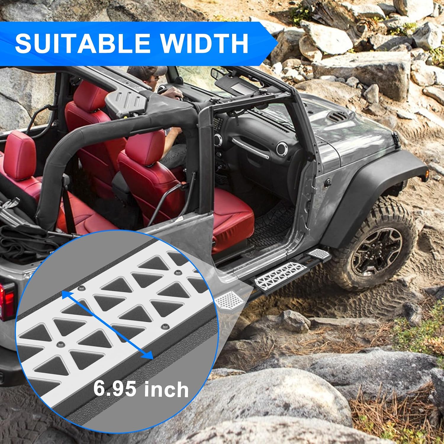 Running Boards Fit for Jeep Wrangler JL 2018-2023 2024 2025 Side Steps for JL 2 Door 7 Inch Rock Rail Steps DIY Painting White Panel Carbon Steel Rock Sliders