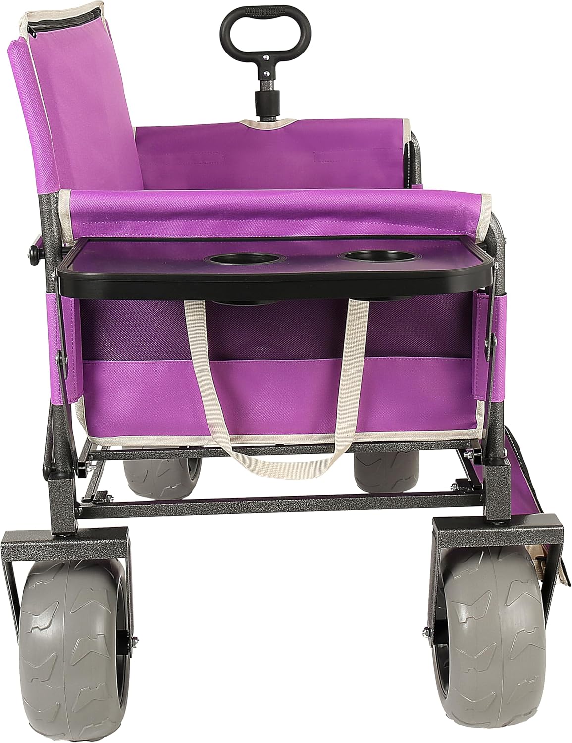 3-in-1 Folding Wagon with Bench Seat – 500lbs Capacity,Reinforced Carbon Steel Frame, 180L Cargo Space– Perfect for Camping, Beach, Outdoor Events & Heavy-Duty Hauling (12 Purple + Cup Holder)