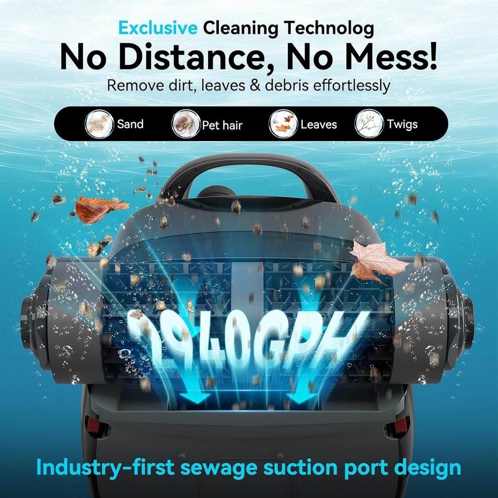 Cordless Robotic Pool Cleaner, Wall Climbing, Extended Battery Life, 8L Capacity, Advanced Dual-Motor, Dual Filtration Bag, X3 Pool Vacuum for Inground & Above Ground Pools Up to 1615 Sq.Ft, Blue