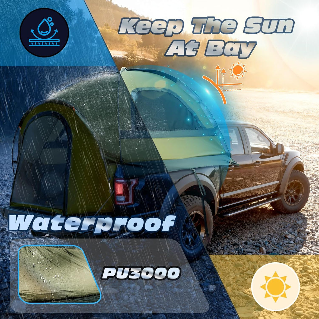 Truck Bed Tent, Waterproof PU3000mm Pickup Truck Tent for Camping Bed, 2-3 Person Sleeping Truck Tent, Portable for Car Camping