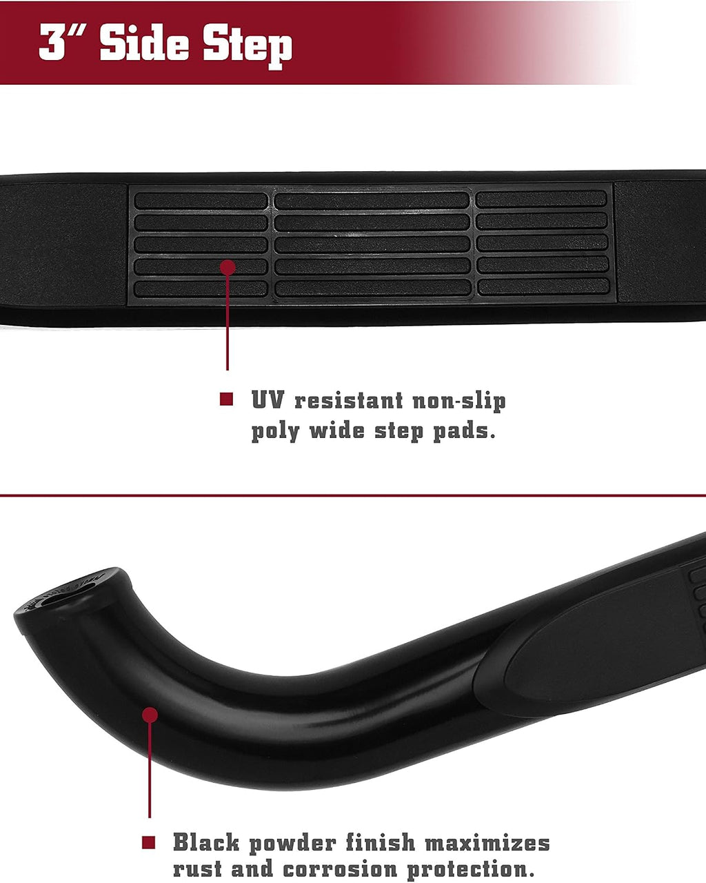 TAC Side Step Fit 2015-2026 Ford F150 Regular Cab | 2017-2026 Ford F250/F350/F450/F550 Super Duty Regular Cab 3' Black Nerf Bars Running Boards Off Road 2pcs