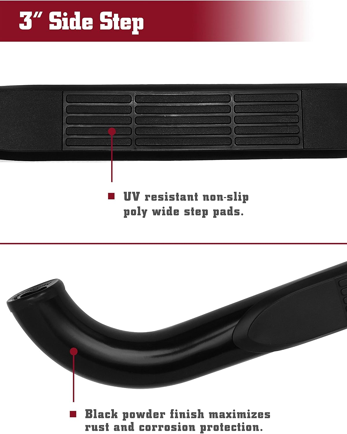 TAC Side Step Fit 2015-2026 Ford F150 Regular Cab | 2017-2026 Ford F250/F350/F450/F550 Super Duty Regular Cab 3' Black Nerf Bars Running Boards Off Road 2pcs