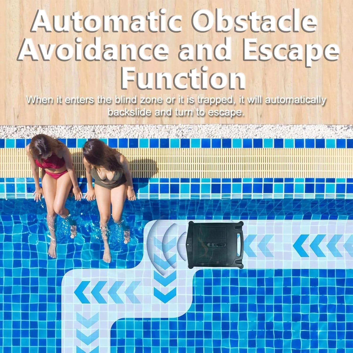 Solar Powered Cordless Robotic Pool Cleaner, Automatic Pool Skimmer Cleaner Robot with Dual Charging 2 Cleaning Modes, Auto Obstacle Avoidance and Escape Function for Above/In-Ground Pools