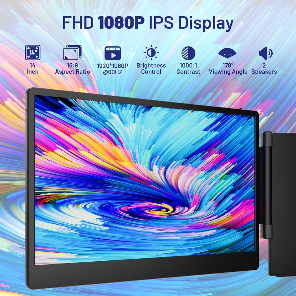 domyfan 14' Laptop Screen Extender, S3 FHD 1080P IPS Triple Portable Monitor Laptop, HDMI/USB-A/Type-C Compatible with Windows/Mac/Android