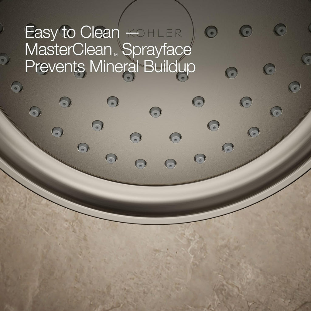 KOHLER Purist® Rite-Temp® pressure-balancing bath and shower faucet trim with push-button diverter, 7-3/4' spout and cross handle, valve not included
