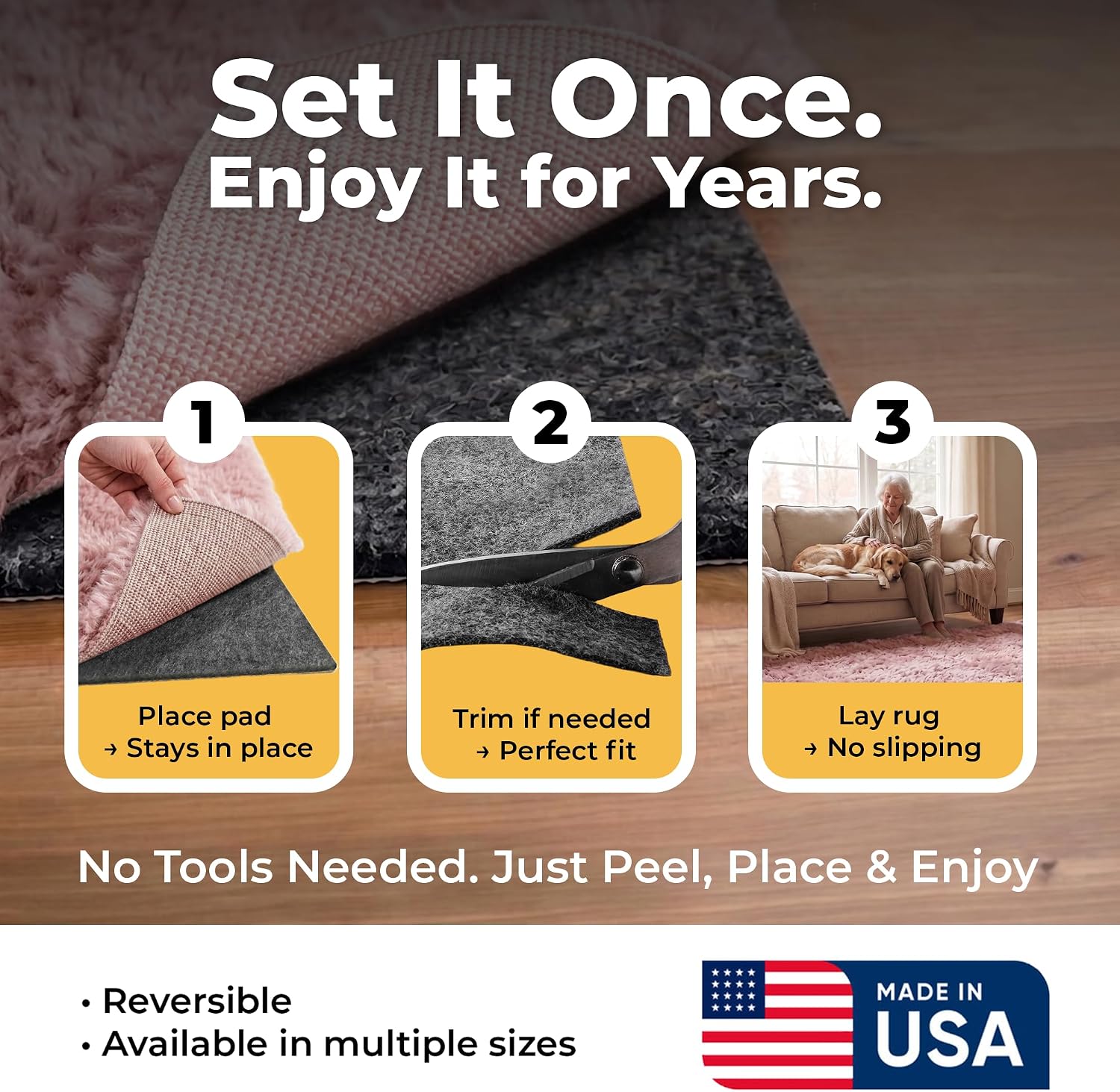 Hold-a-Rug Plush 8' Round Nonskid, Nonslip Rug Pad, Reversible Gripper, ¼ Thick, Safe for All Floors and Carpet, Keep Area Rugs Secure