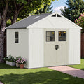 Greesum 10×8FT Plastic Outdoor Storage Shed with Floor and Lockable Door, Resin Sheds with Windows and Skylights, Organization for Garden, Backyard, Pool Supplies, Beige