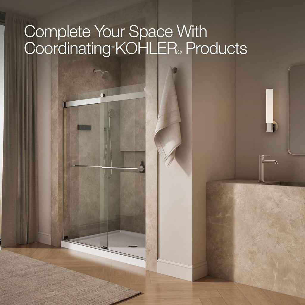 KOHLER K-706015-L-MX Levity Shower Door, 74.00 x 3.06 x 59.63 inches, Crystal Clear with Matte Nickel frame