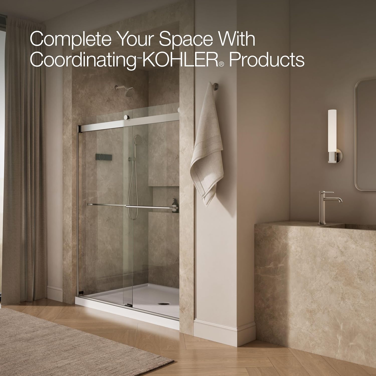 KOHLER K-706015-L-MX Levity Shower Door, 74.00 x 3.06 x 59.63 inches, Crystal Clear with Matte Nickel frame